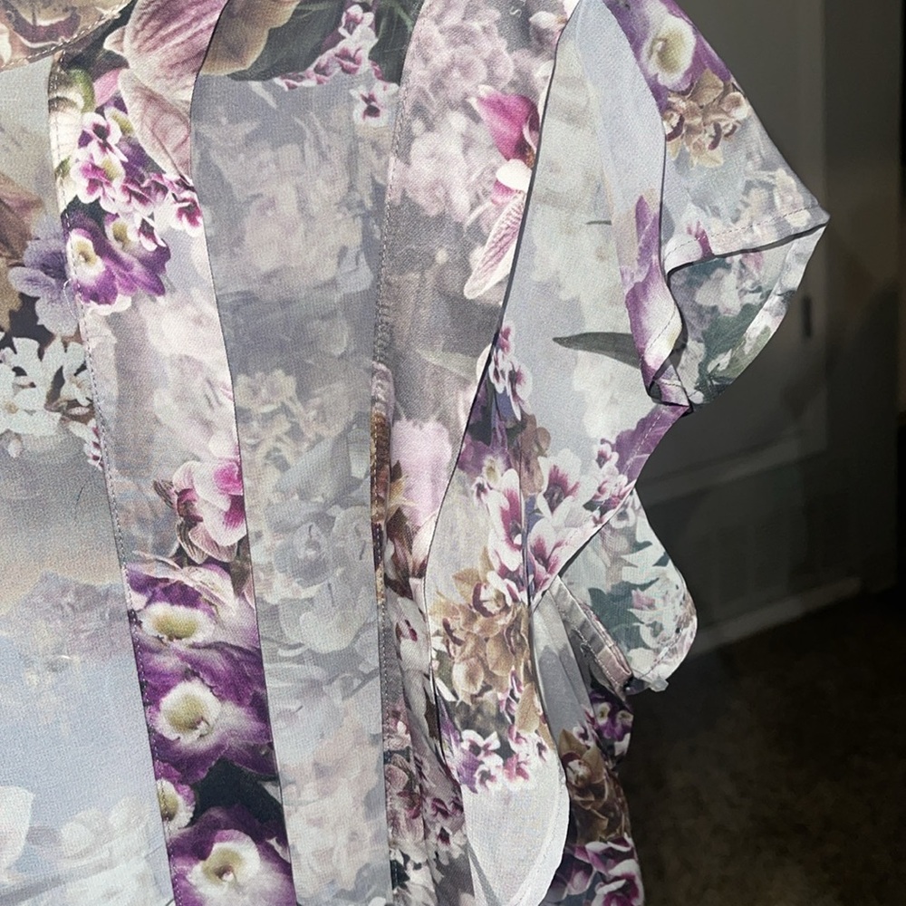 NWOT ALL SAINTS Chiffon Heather Grey, Purple & Floral Design Dress. SZ 10 - Picture 5 of 8